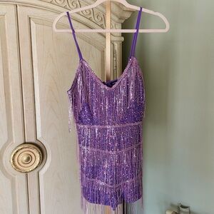 Double Crazy Fringe Trim Sequin Cami Romper – Size 2